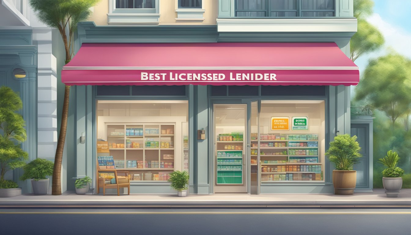 A storefront sign reading "Best Licensed Money Lender Near Marsiling Singapore" with a clear view of the surrounding area