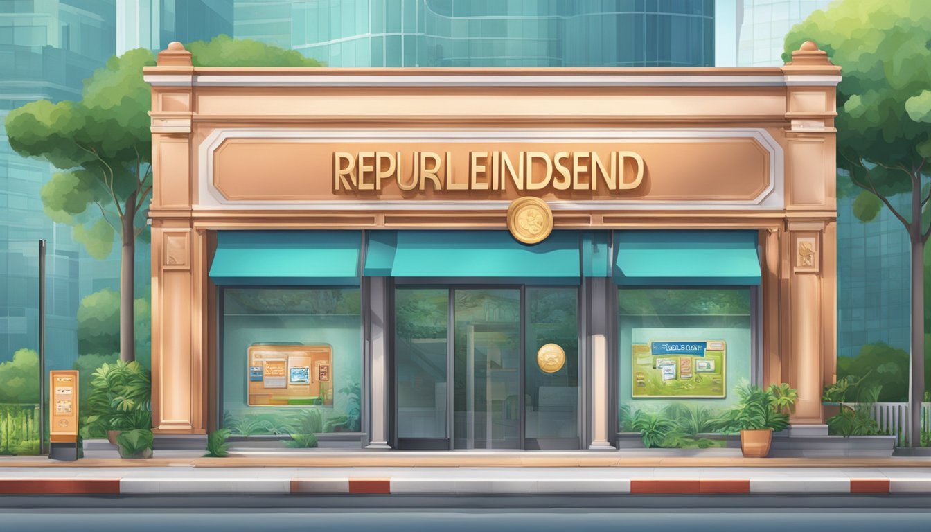 A storefront sign reads "Reputable Licensed Money Lender" near Great World Singapore. The building is modern with a clean, professional appearance