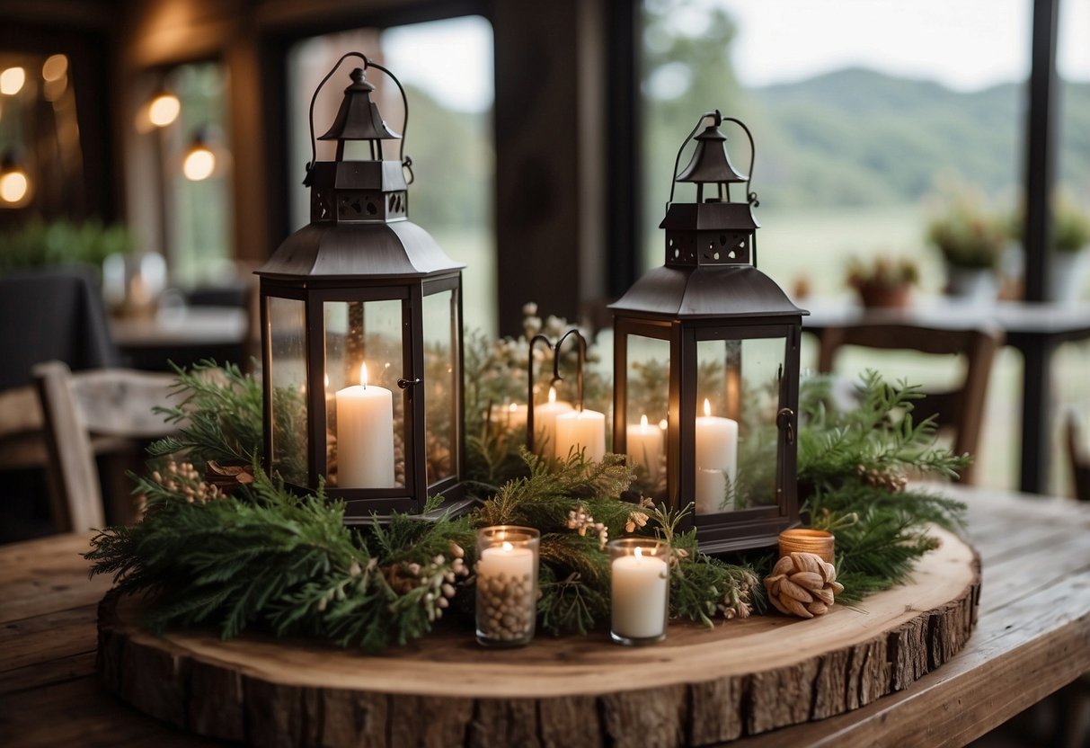 The farmhouse is adorned with 22 tiered tray decor ideas, featuring rustic lanterns and cozy accents