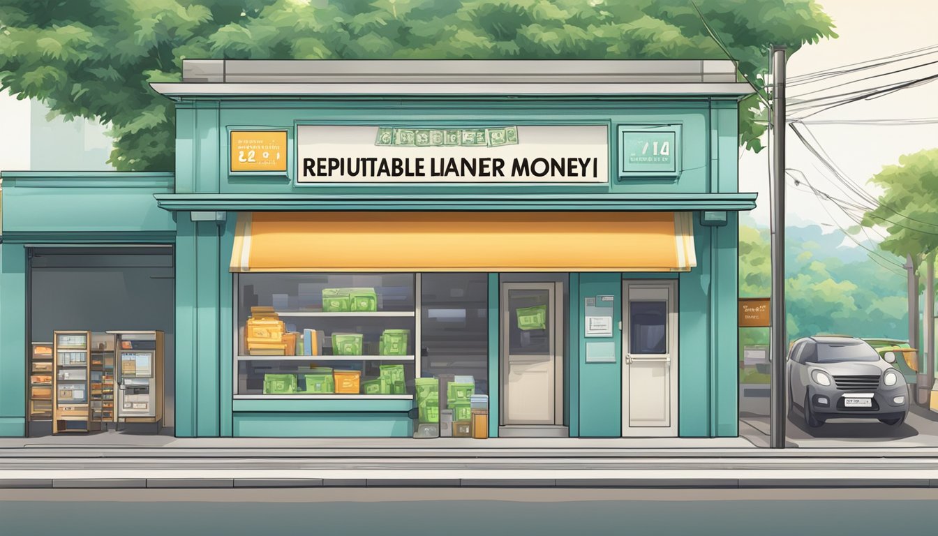 A storefront sign reading "Reputable Licensed Money Lender" near Havelock, Singapore. Bright, clean, and professional