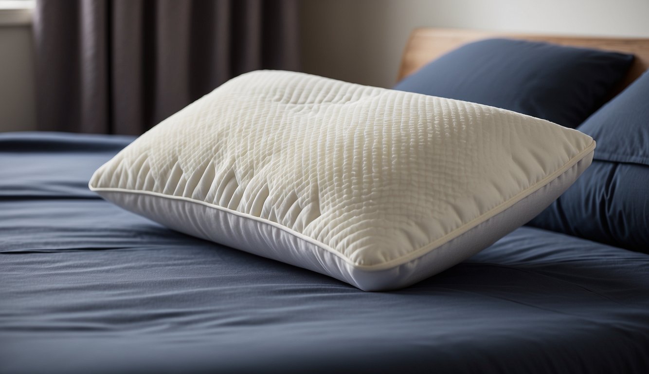 A contoured memory foam pillow supports a relaxed neck