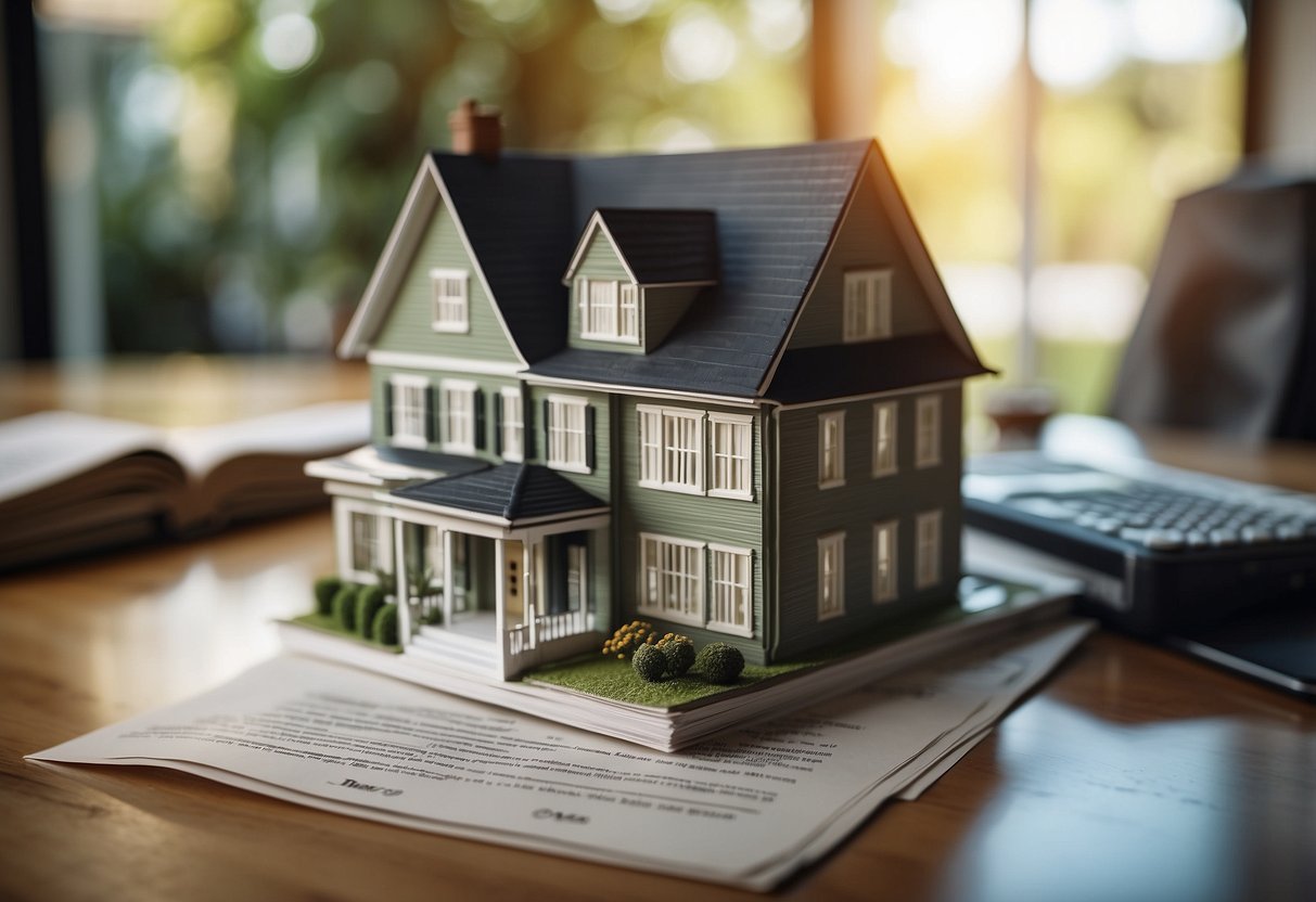 A house with a mortgage document and a stack of alternative financial options on a table