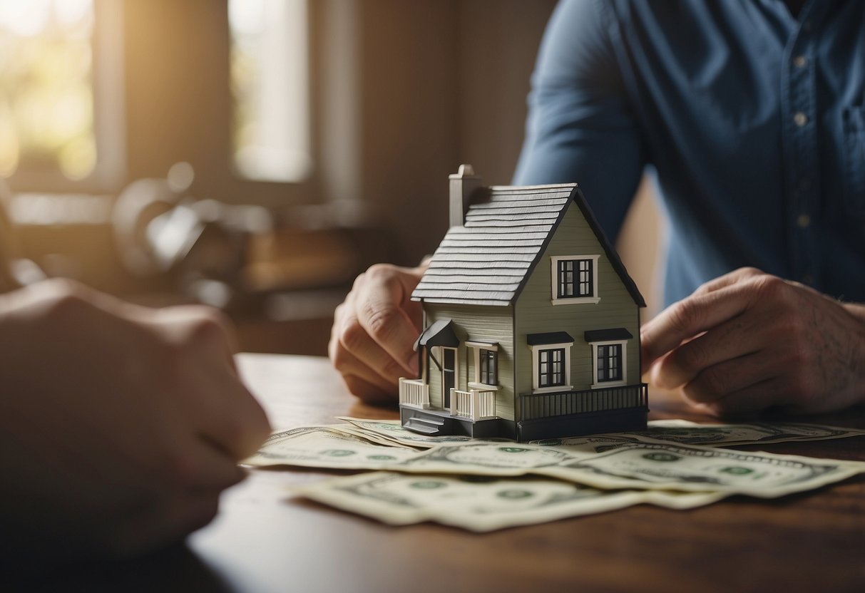 A house with a mortgage being paid off, while a sum of money is released to the homeowner