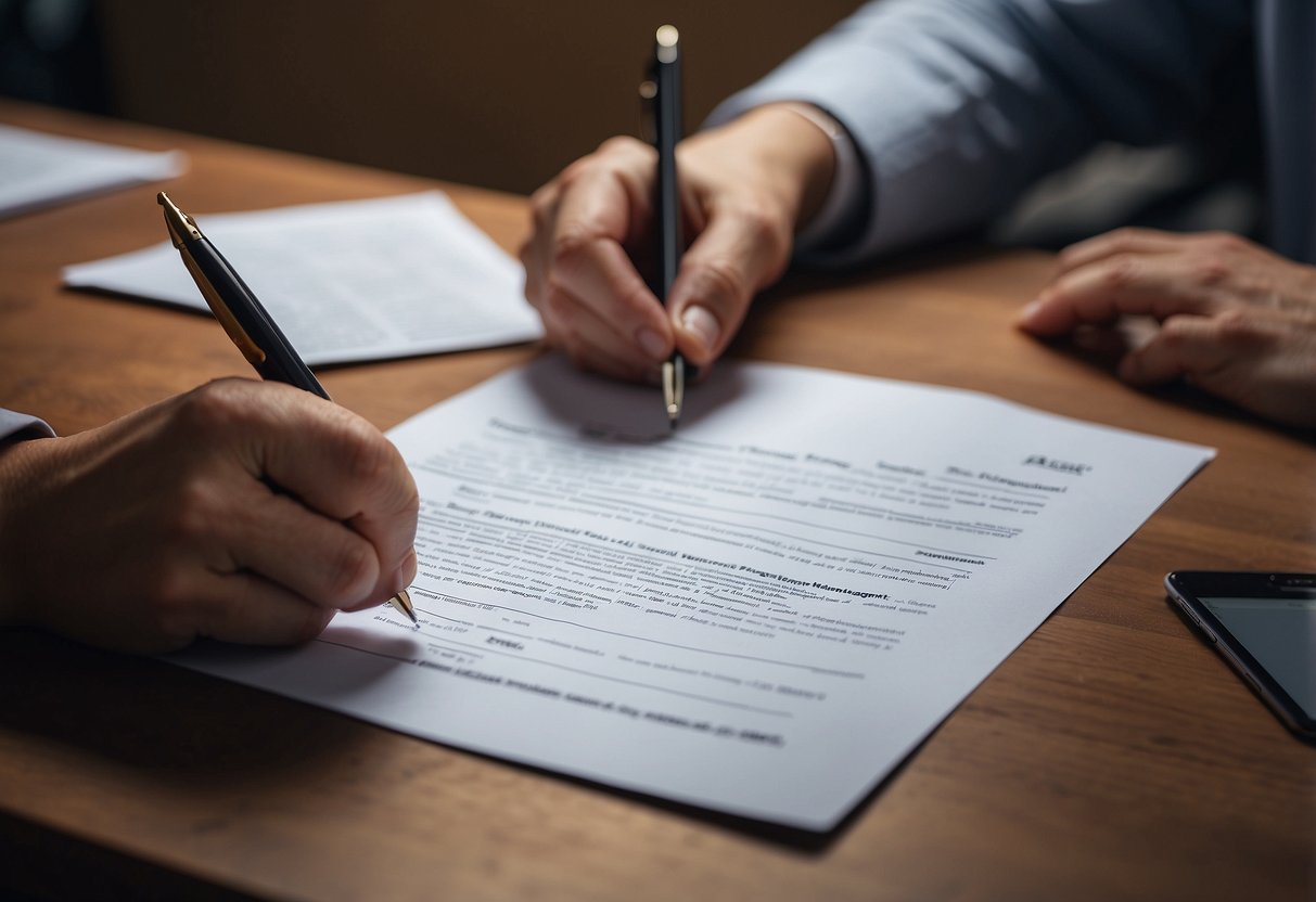 A person signing rental management and tenant relations papers while purchasing a second home