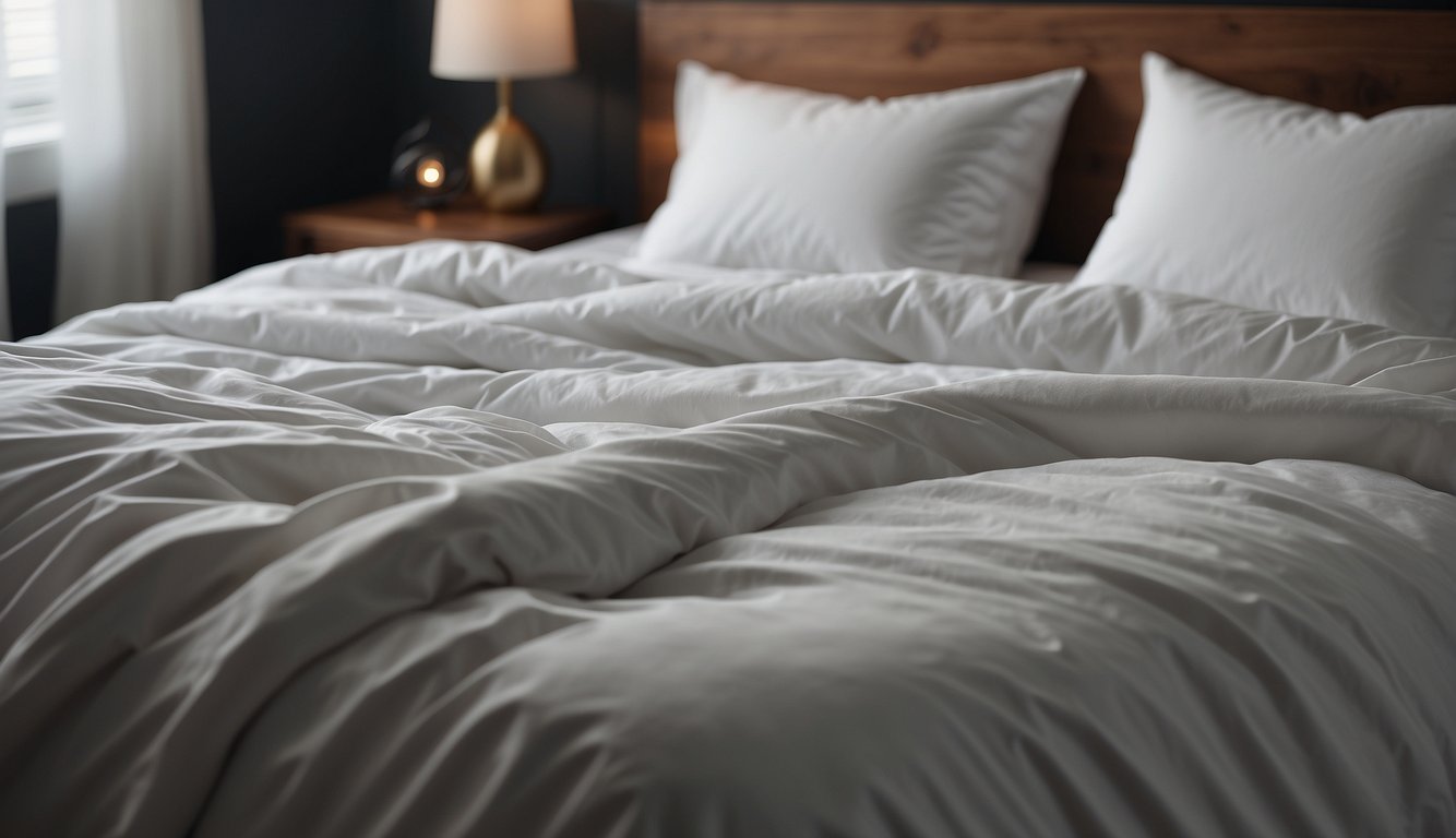 A neatly made bed with soft, white cotton sheets, inviting and comforting, with a warm, timeless feel