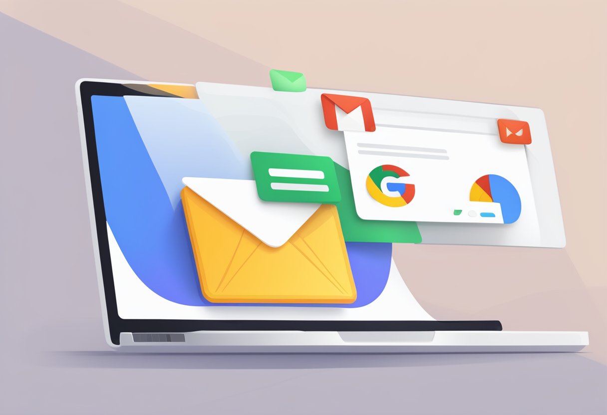 A laptop screen with a Gmail inbox open, showing the Chrome extension icon for email tracking