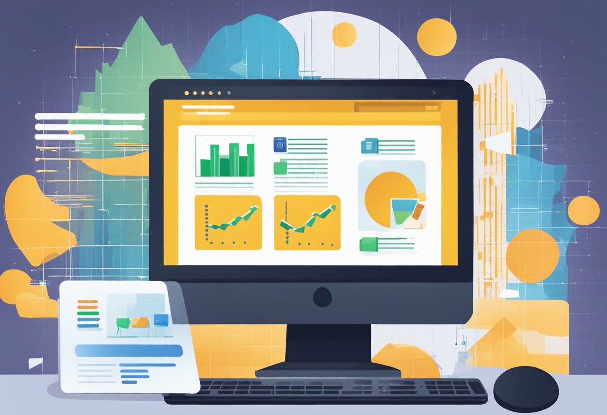 A computer screen displaying data being scraped from various websites, with dollar signs and graphs indicating earnings