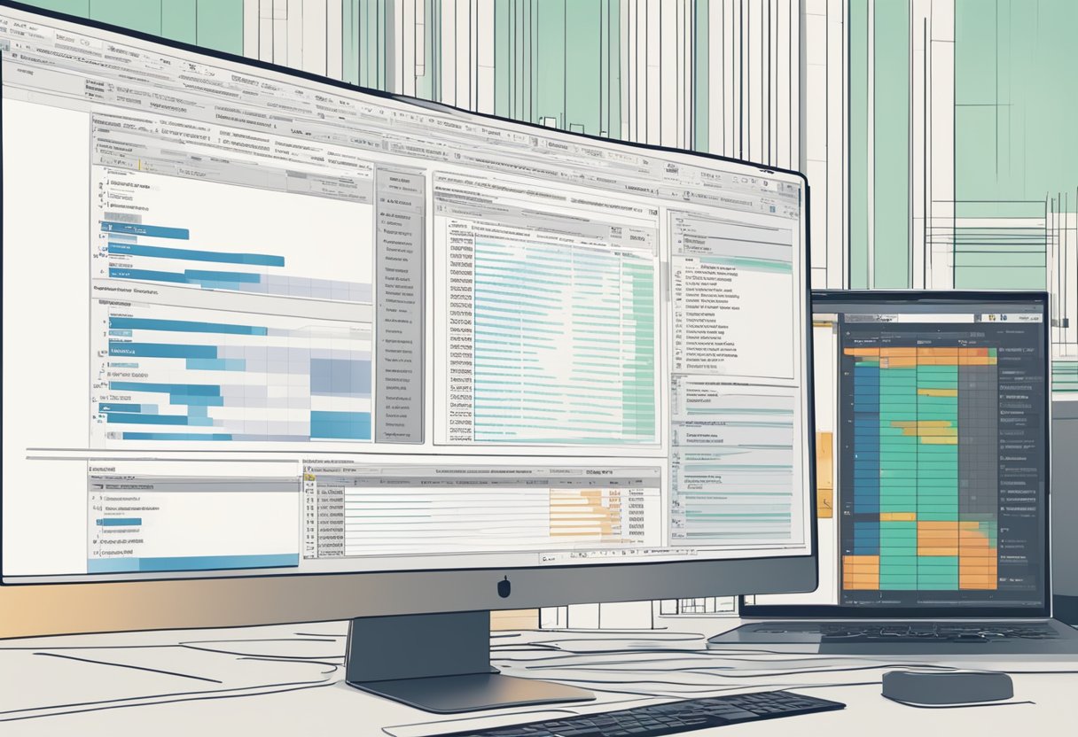 A computer screen displaying a web page being automatically scraped by a software tool, with data being extracted and organized into a spreadsheet