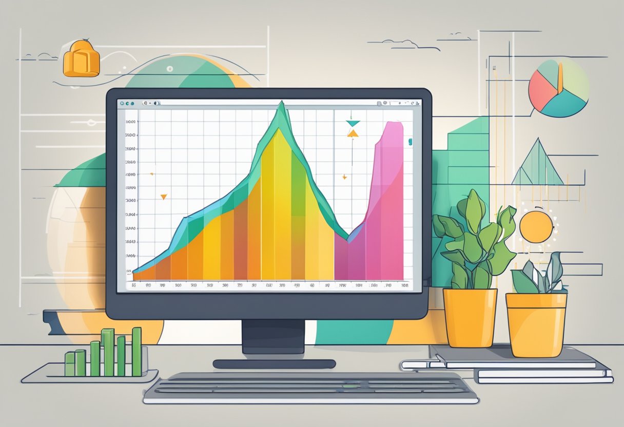 A computer screen displaying "Casos de Éxito con Dinorank" with a graph showing increasing success