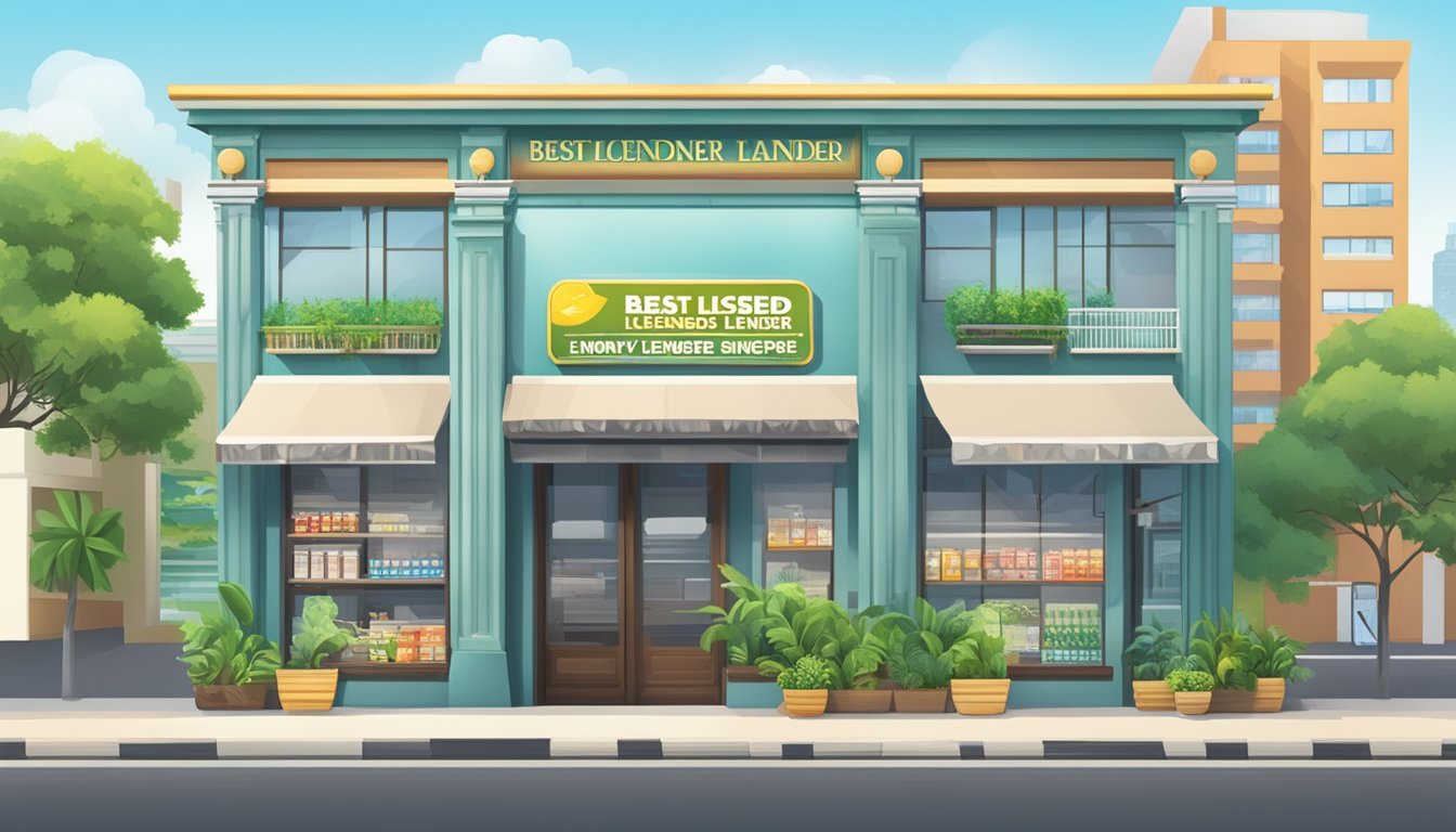 A storefront sign reading "Best Licensed Money Lender Near Lentor Singapore" with a clear view of the surrounding area