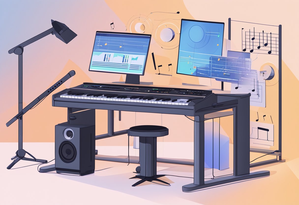 A computer screen displaying a step-by-step tutorial on using OpenAI's Musenet to create music, with clear instructions and visual aids