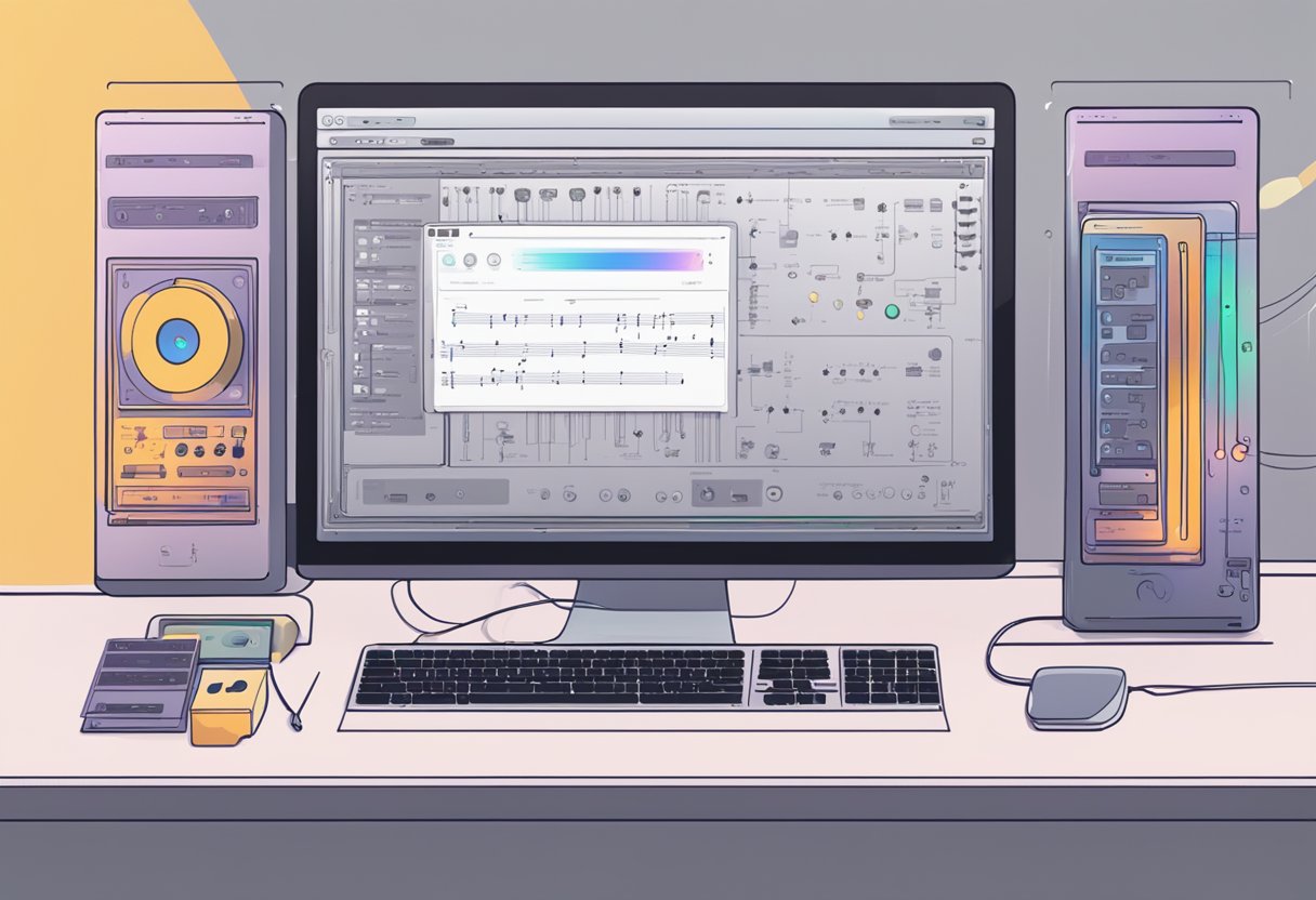 A computer screen displays a step-by-step tutorial on using OpenAI's Musenet to create music, with clear instructions and visuals