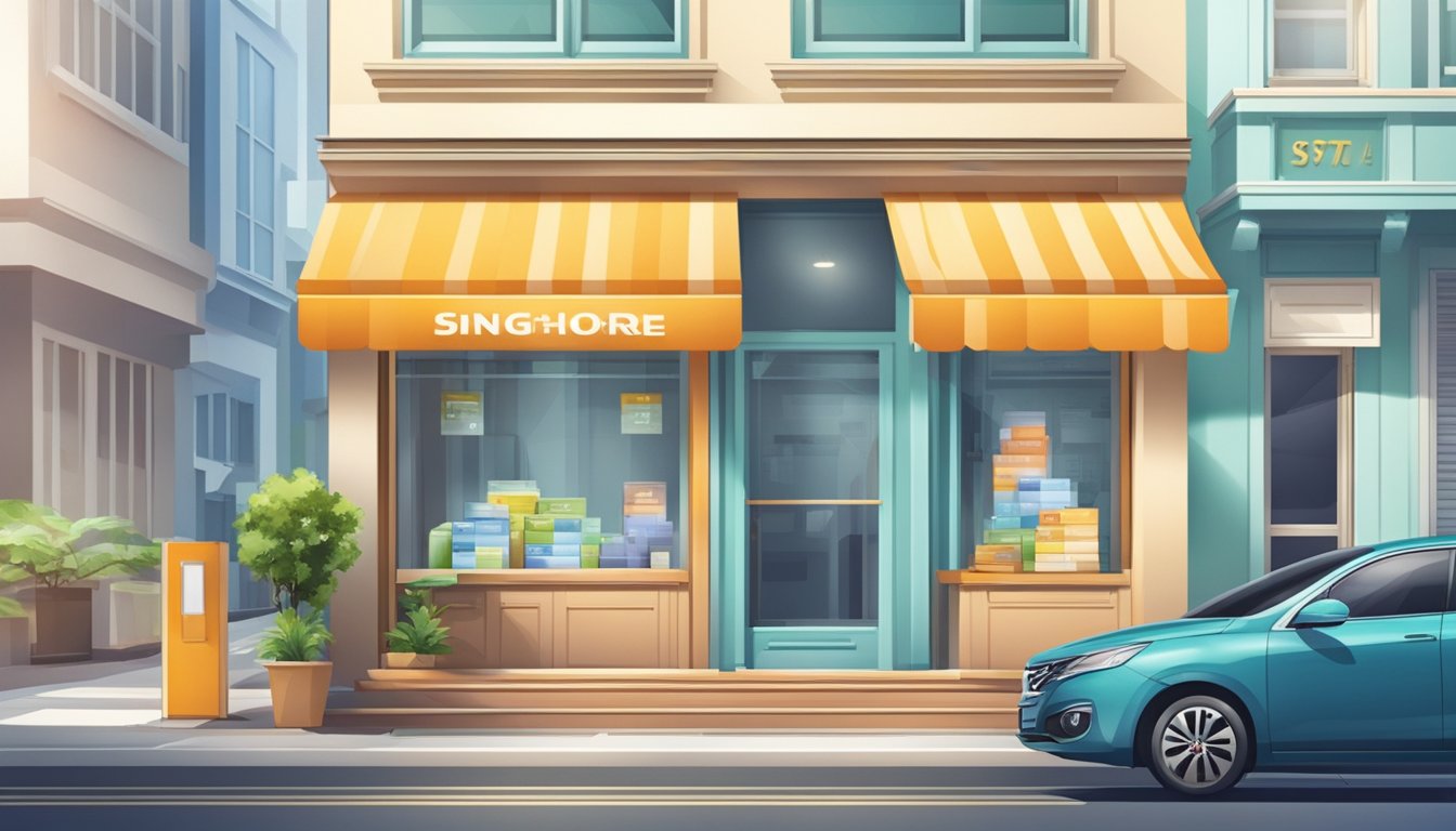 A bright and welcoming storefront of a licensed money lender in Singapore, with a prominent sign and a clean, professional appearance