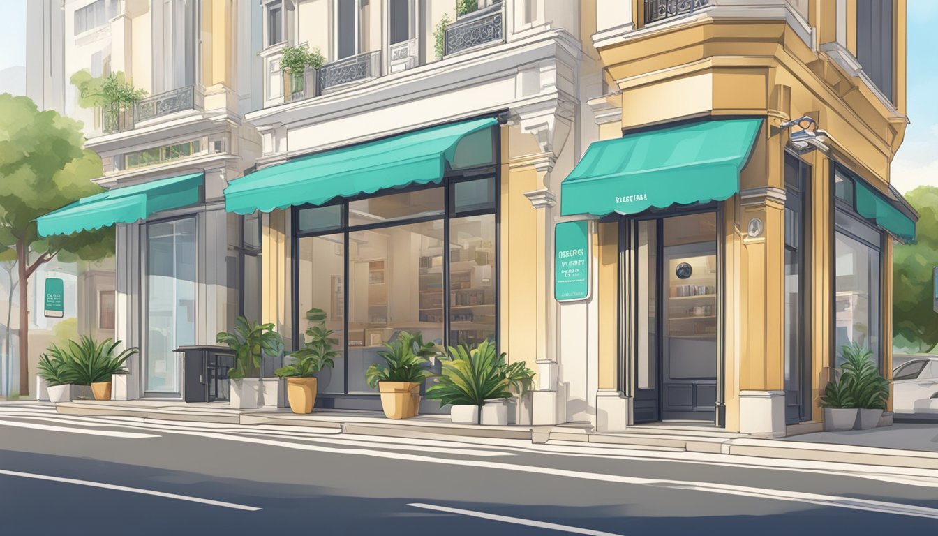 A bright and welcoming storefront with a prominent sign reading "Reputable Licensed Money Lender Near Bright Hill Singapore." The exterior is clean and professional, with a modern and trustworthy atmosphere