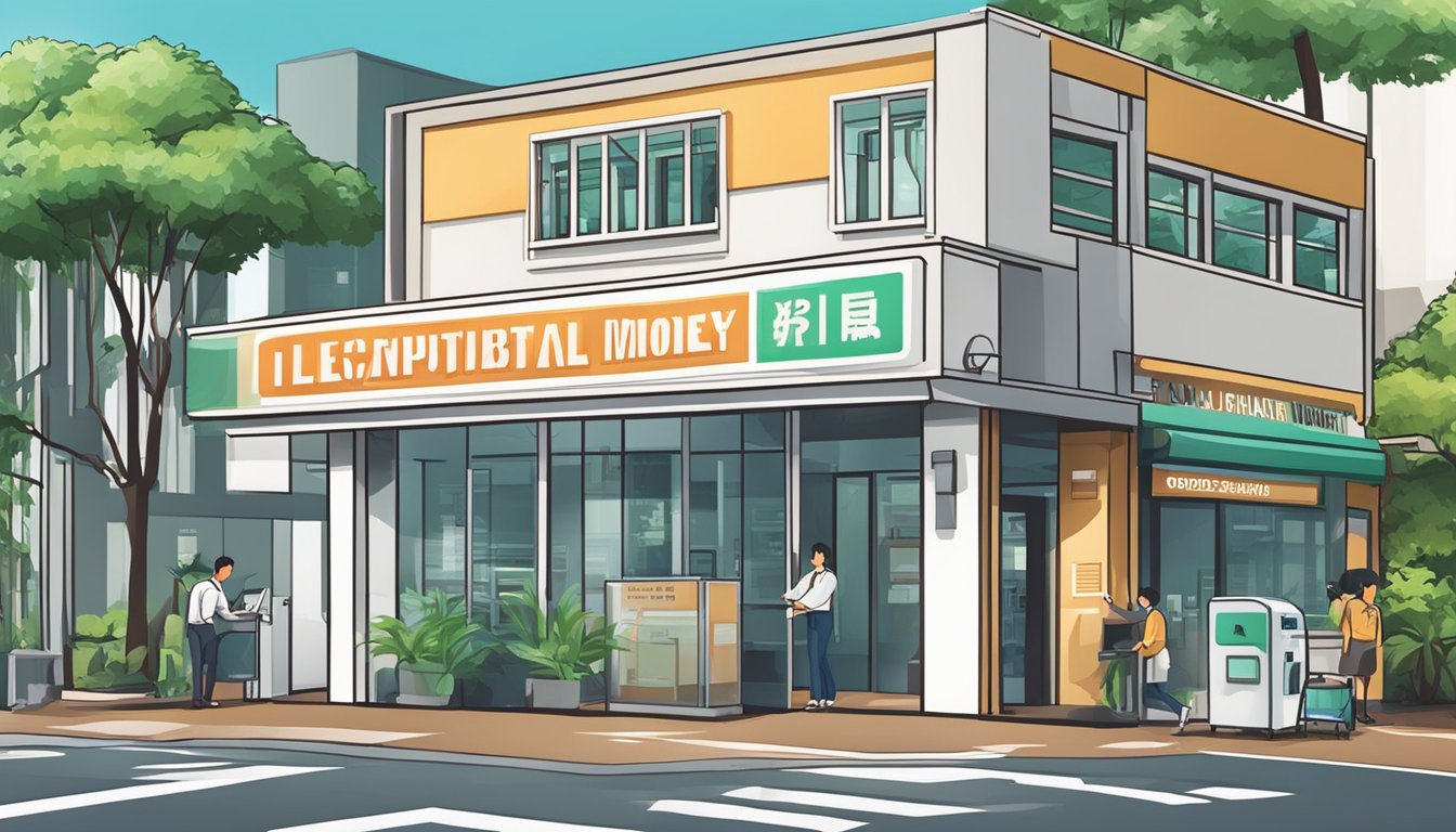 A signboard with "Reputable Licensed Money Lender" in bold letters. Woodlands North, Singapore. Clear, professional branding