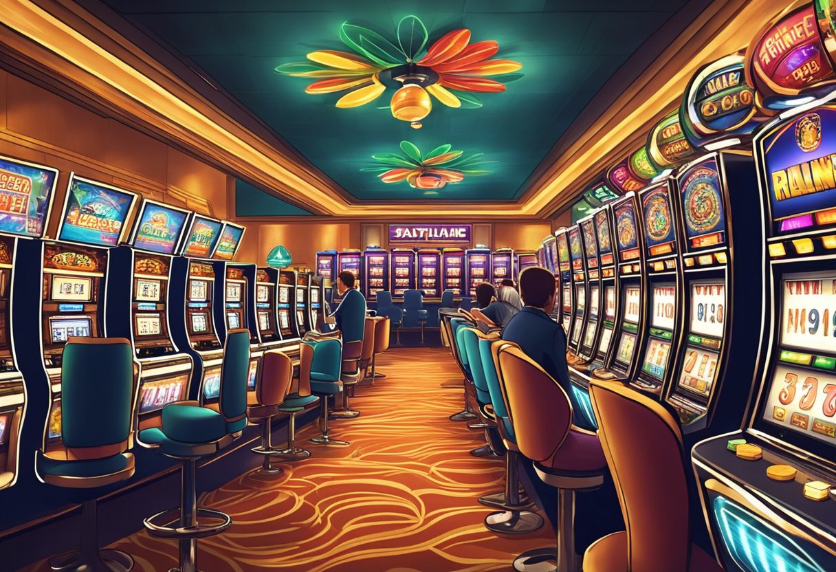 Bright lights and colorful slot machines fill the bustling casino floor at Pulse Online Casino. The sounds of spinning reels and winning chimes create an exciting atmosphere