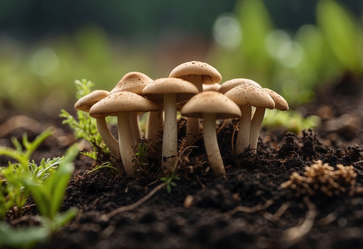 Mushrooms sprout from fertile manure, showcasing their health benefits