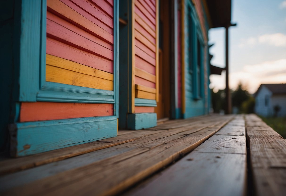 A porch split in half, one side DIY painted with uneven strokes, the other professionally done with crisp lines and vibrant colors