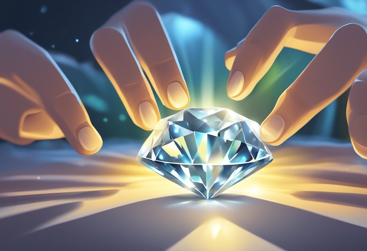 A rare diamond being carefully examined under bright light for evaluation and characteristics