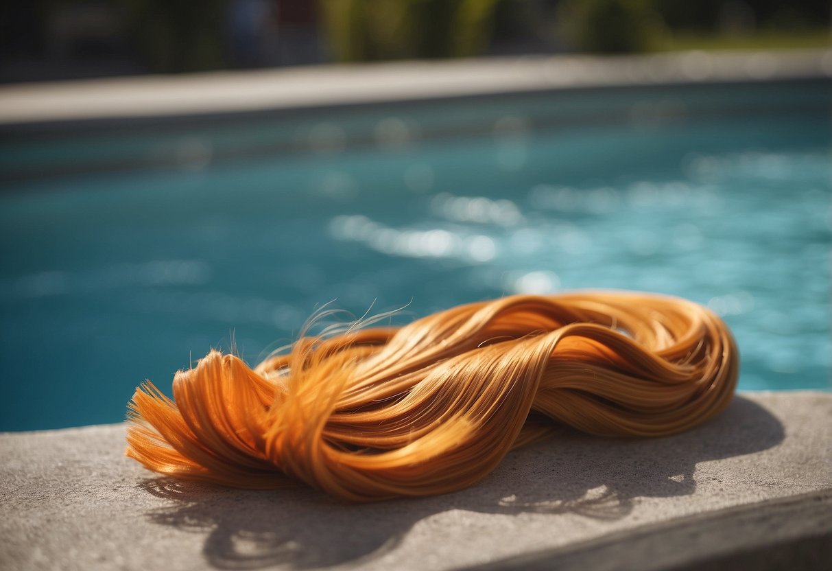 Hair extensions in a pool, turning orange. Chlorine and other chemicals affecting the color