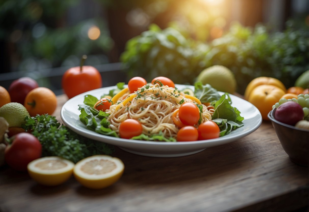 A table with healthy food and hair extensions gradually shortening