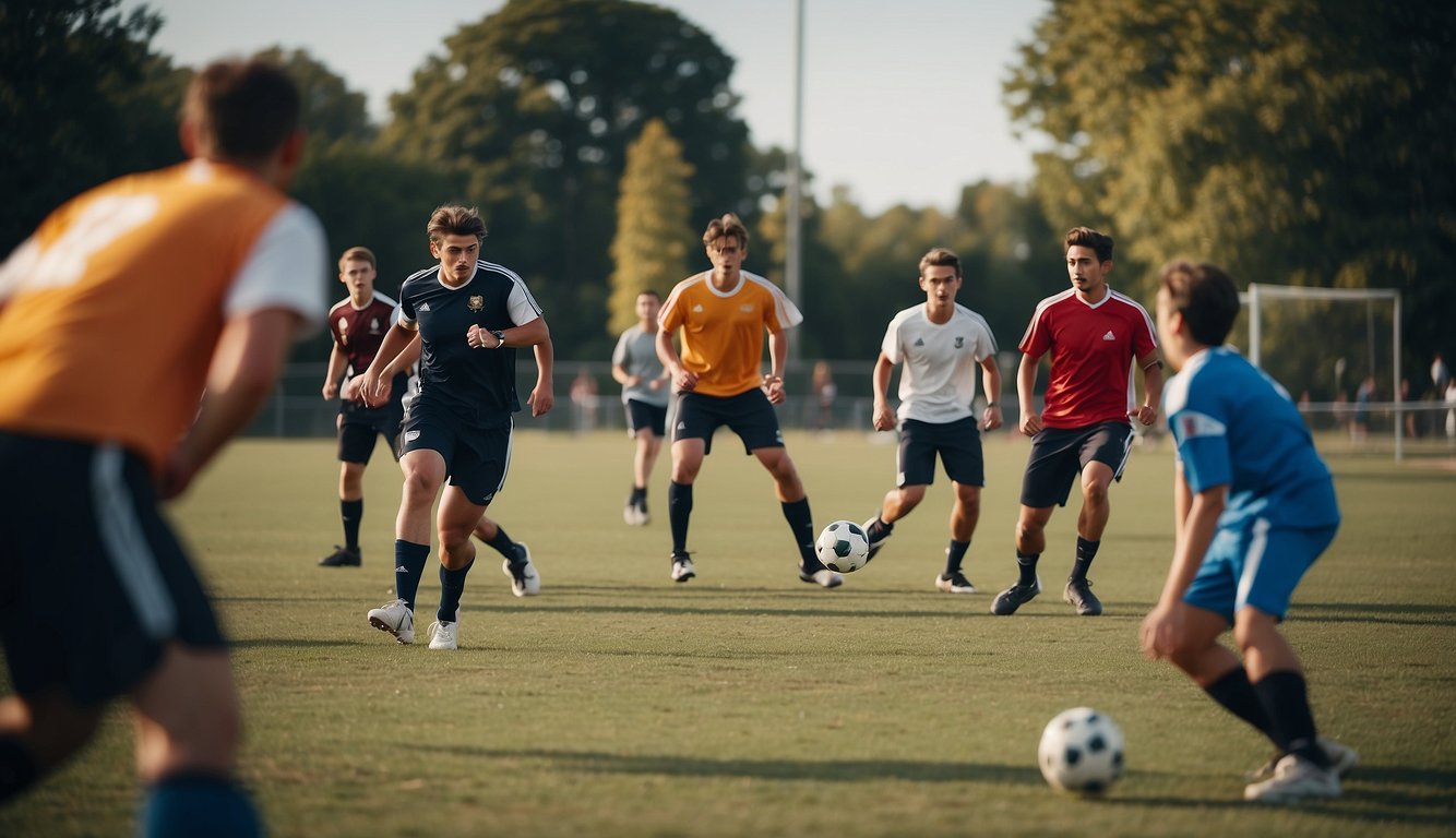 A group plays casual sports in a park, while another group competes in a stadium