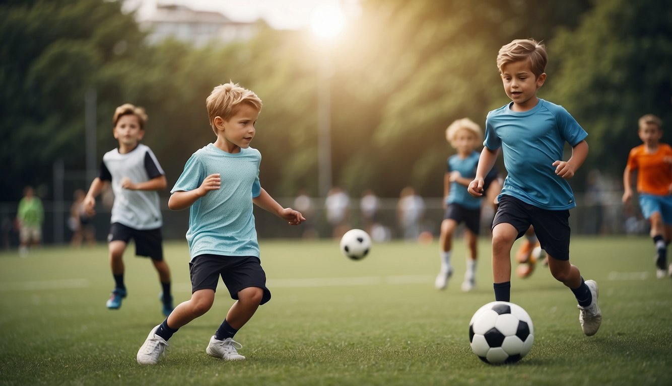 Children playing casually in a park (recreational sports) vs. intense training in a stadium (competitive sports)