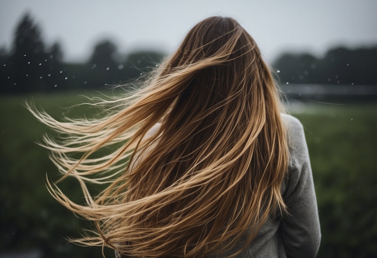 Hair extensions tangled in wind, rain, and humidity