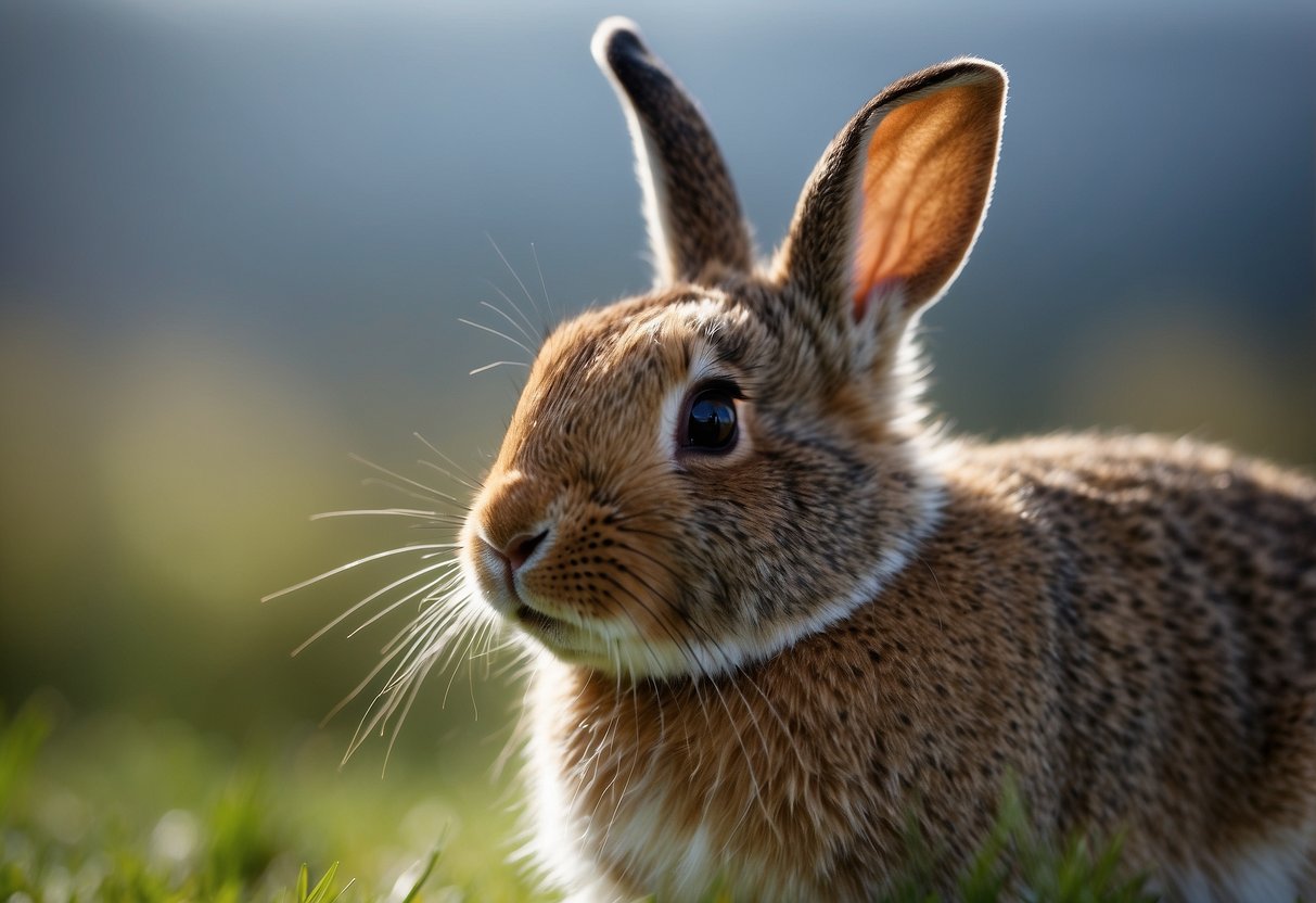 A rabbit is scratching and itching, fur standing on end. It looks uncomfortable and agitated, possibly due to parasites or skin irritation