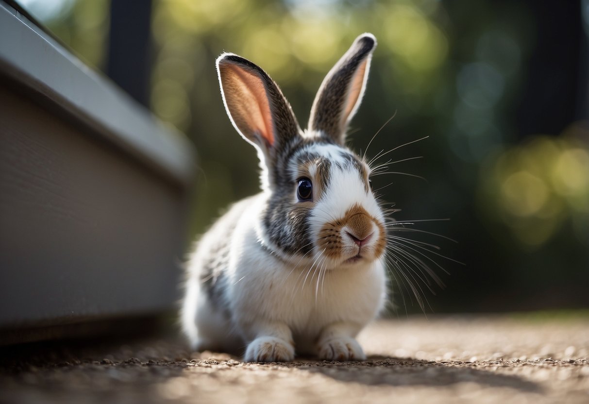 A rabbit frantically scratching the floor with its hind legs