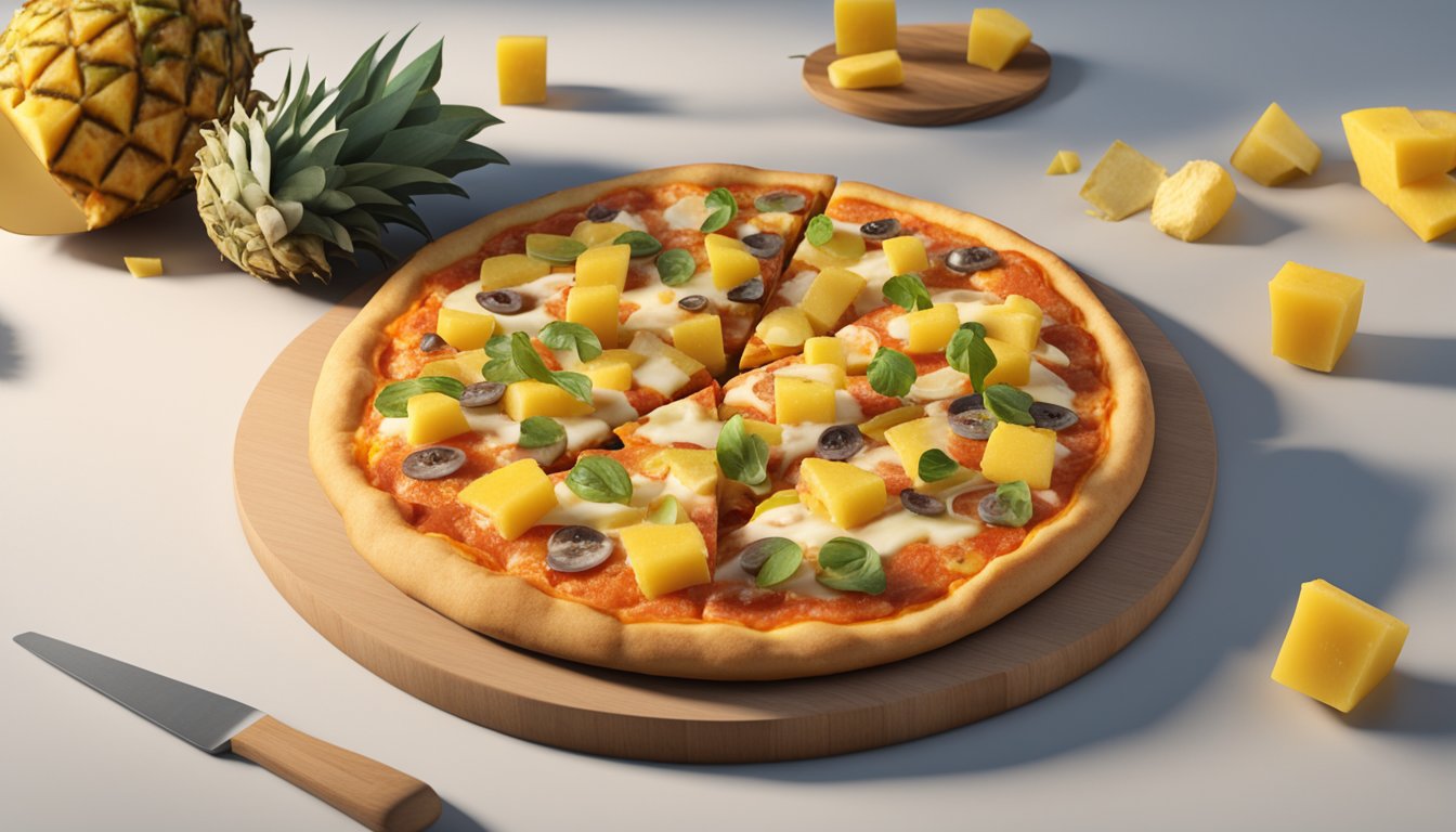 A pizza with pineapple topping surrounded by debate and controversy