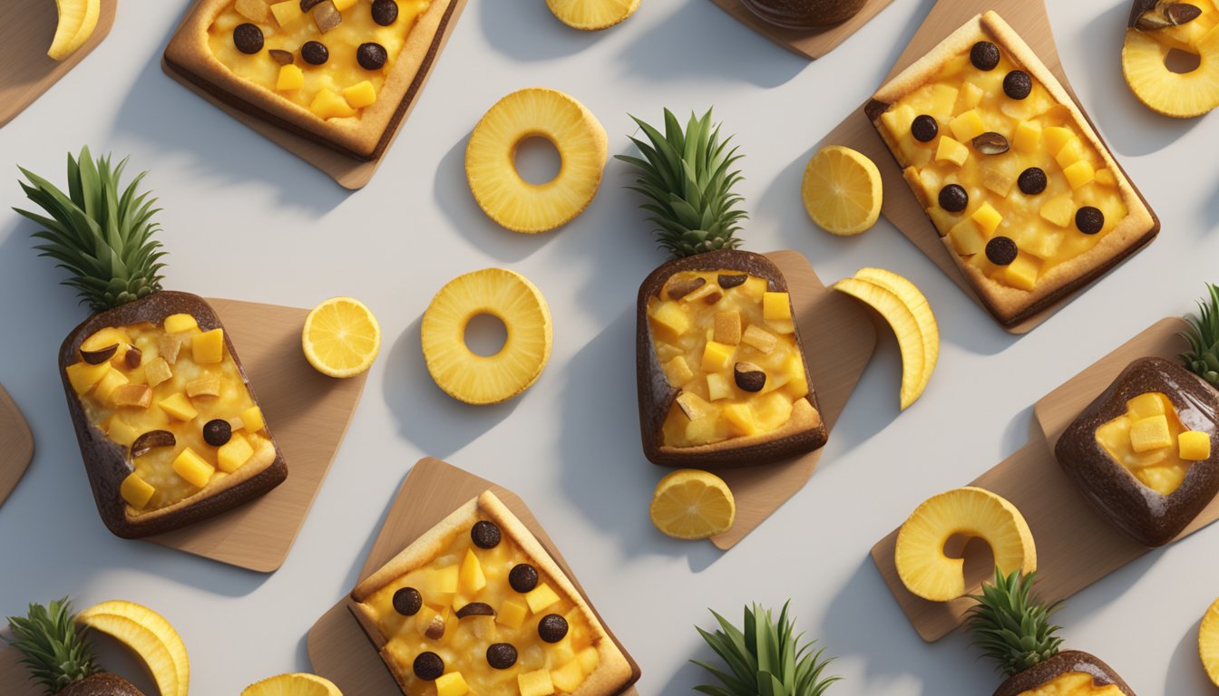 A jar of Vegemite surrounded by pineapple slices on a pizza