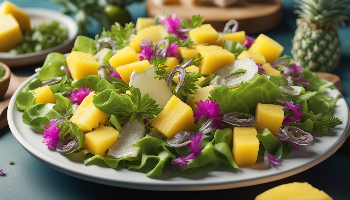 A vibrant salad with anchovies and pineapple, sparking controversy