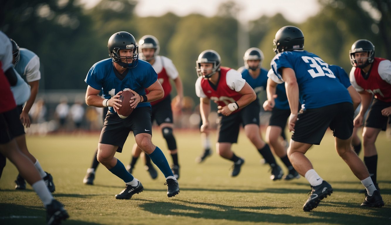 A group of people playing team sports, while others engage in individual sports, showcasing teamwork and independence