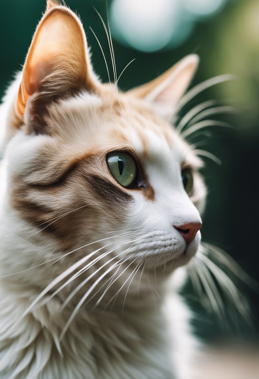 A cat with flattened ears, dilated pupils, and raised fur on its back, showing signs of aggression. Tail is puffed up and body is tense