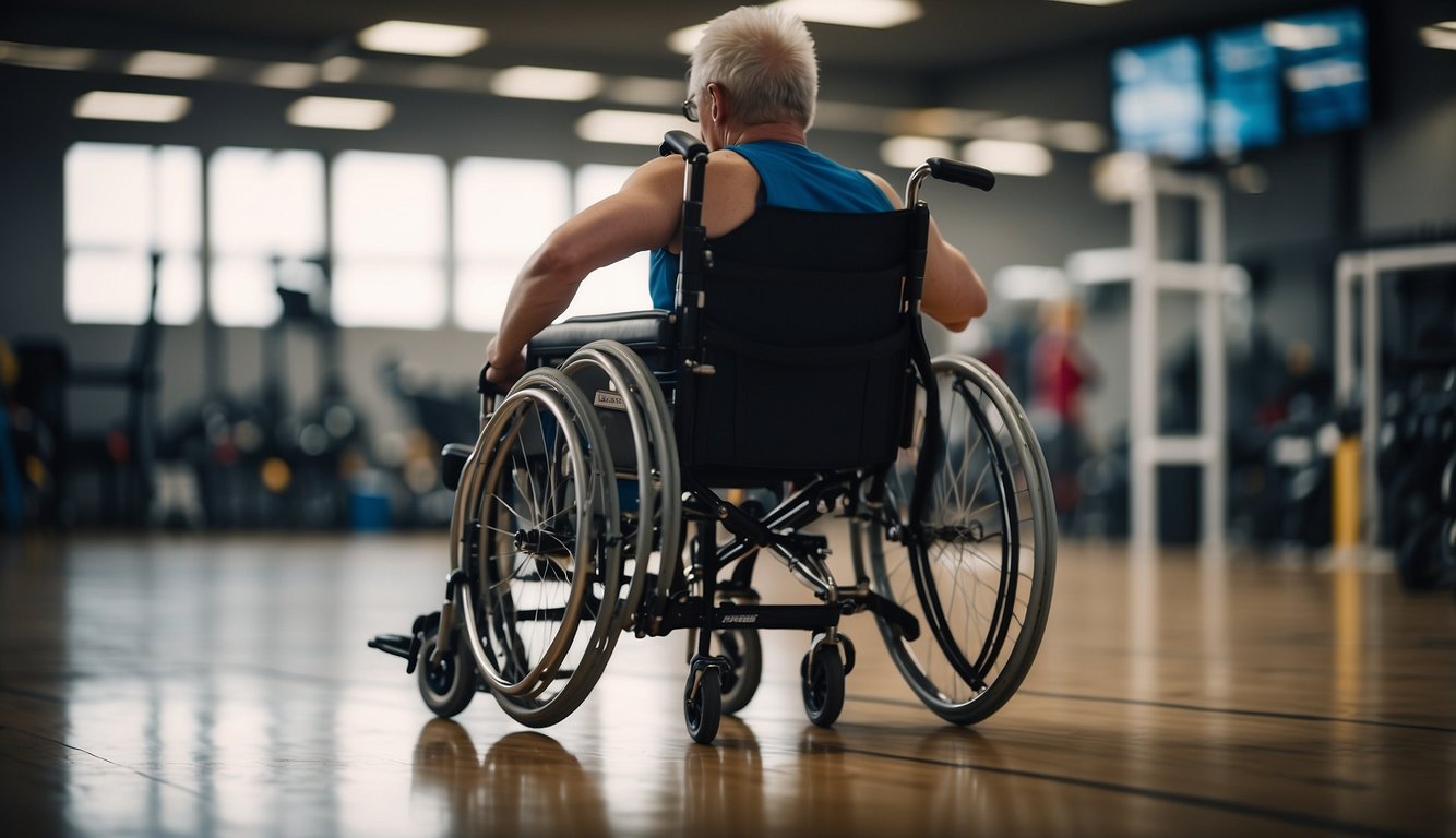 A person using a wheelchair easily reaches for a switch on a sports equipment, with a clear and accessible layout for all users