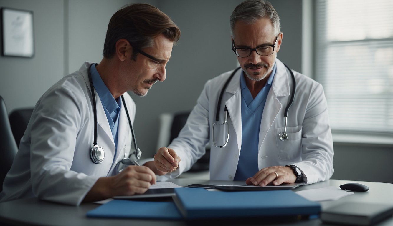 A sports doctor examines a patient's medical history and conducts a physical examination to diagnose and treat common sports-related injuries and conditions