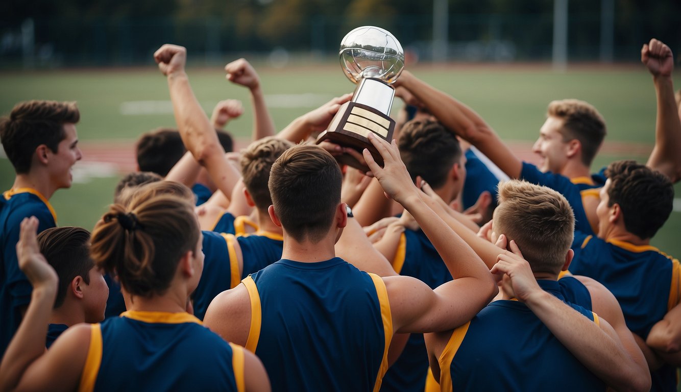 High school athletes celebrate victory while club athletes train together for the next game. Emotions run high in both settings