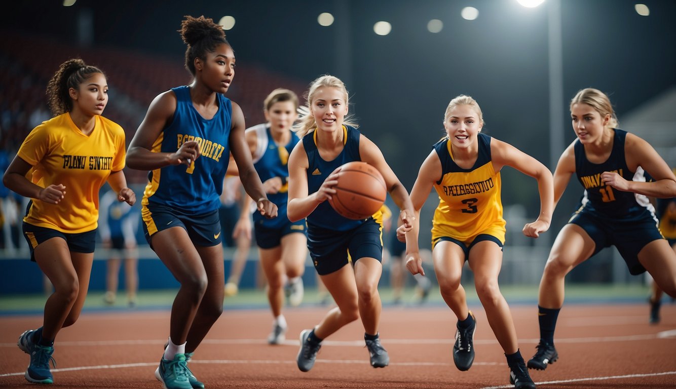 A group of athletes from club and school sports engage in friendly competition, showcasing their talent and skill level in a vibrant and energetic setting