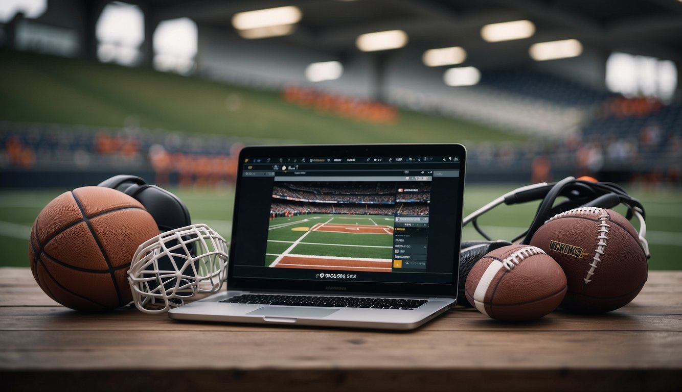 Athletic equipment arranged neatly with a laptop open to a sports activity description on the Common App website