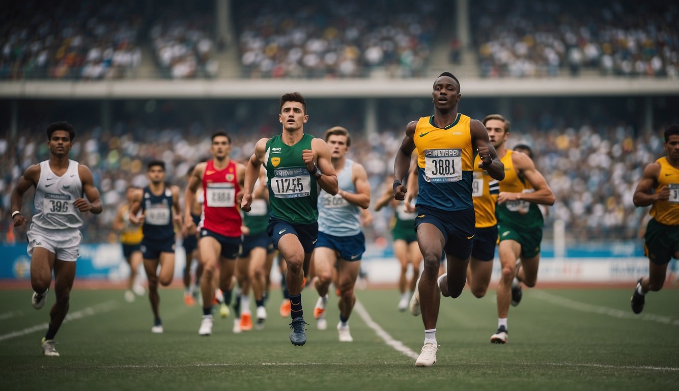 A stadium filled with athletes competing in various sports, showcasing their skills and determination for selection in NEET through sports quota