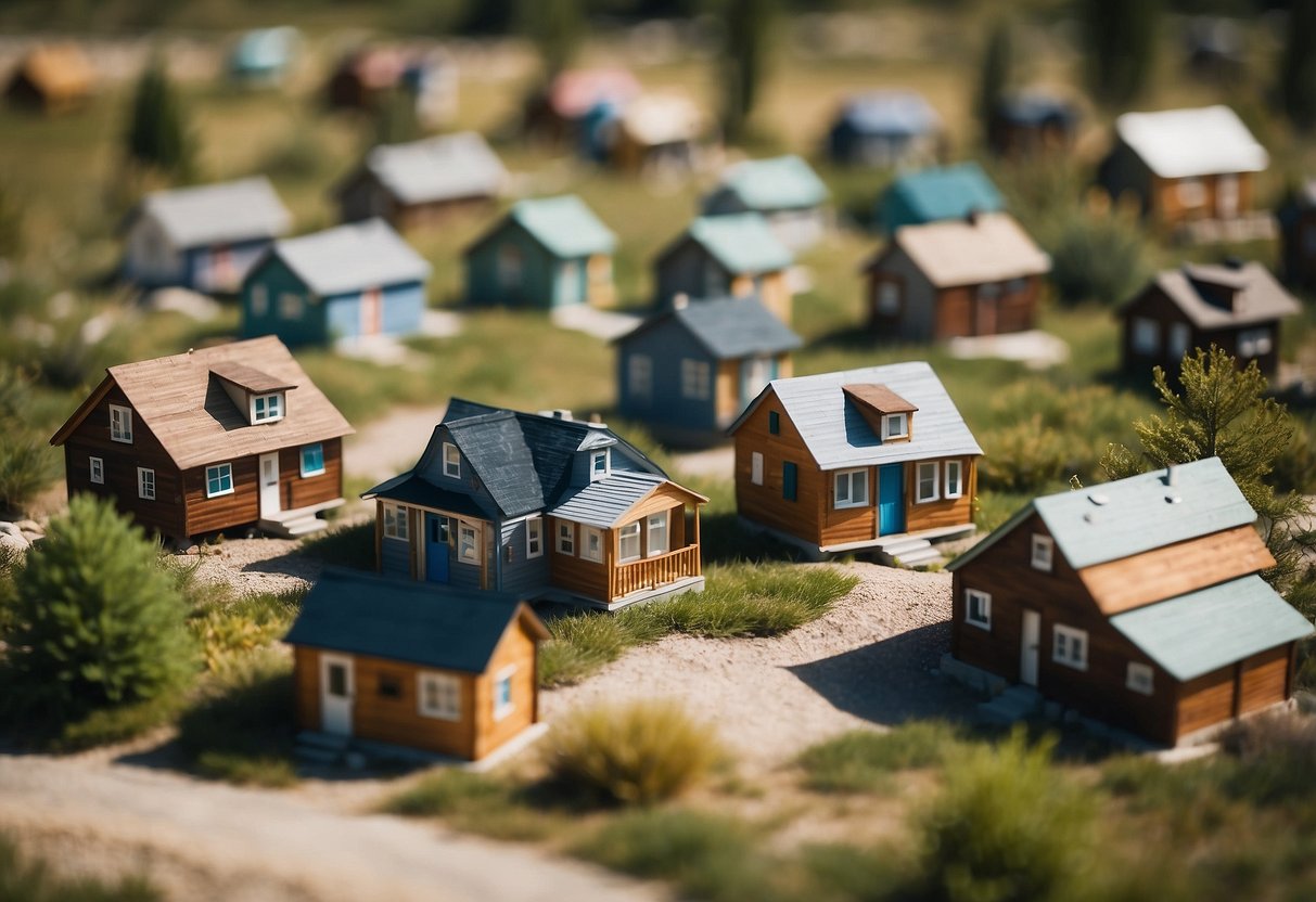 A variety of tiny homes sit nestled in a picturesque Wyoming community, available for sale