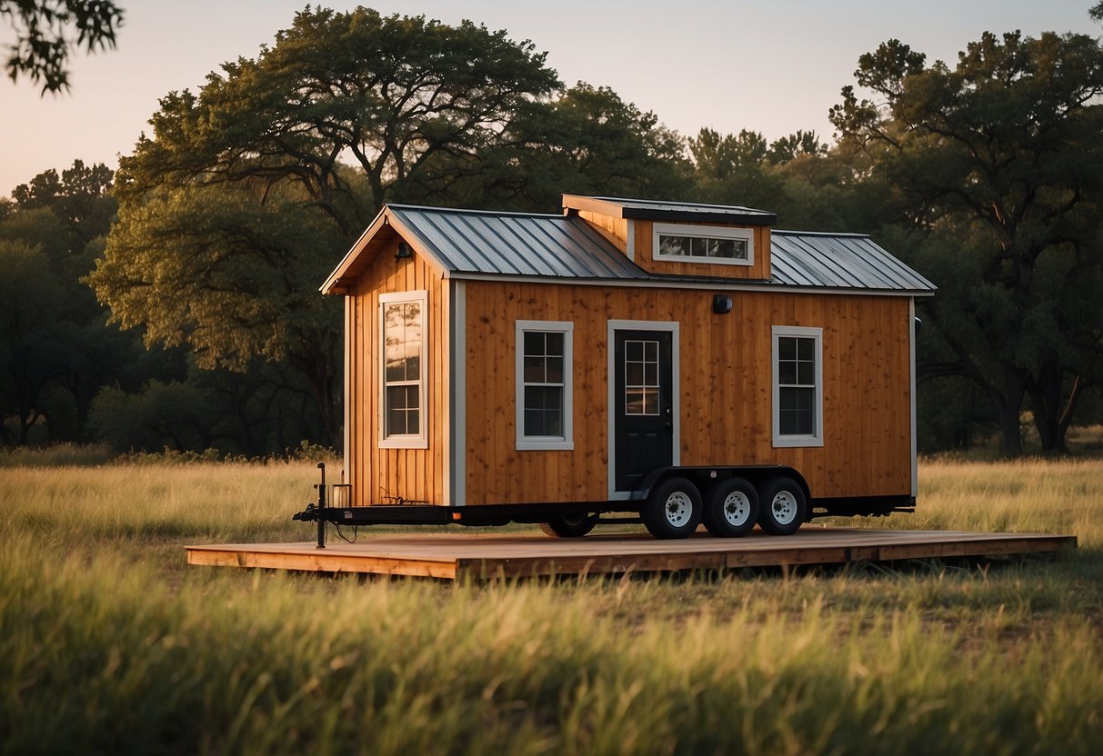 Tiny homes nestled in Texas countryside, surrounded by open land for sale