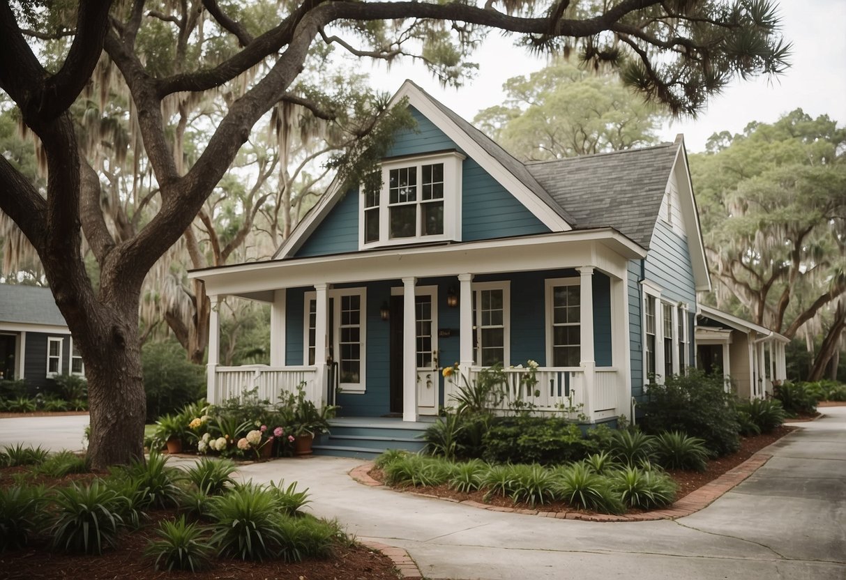 A quaint tiny home community nestled in the heart of Savannah, GA, surrounded by lush greenery and modern amenities