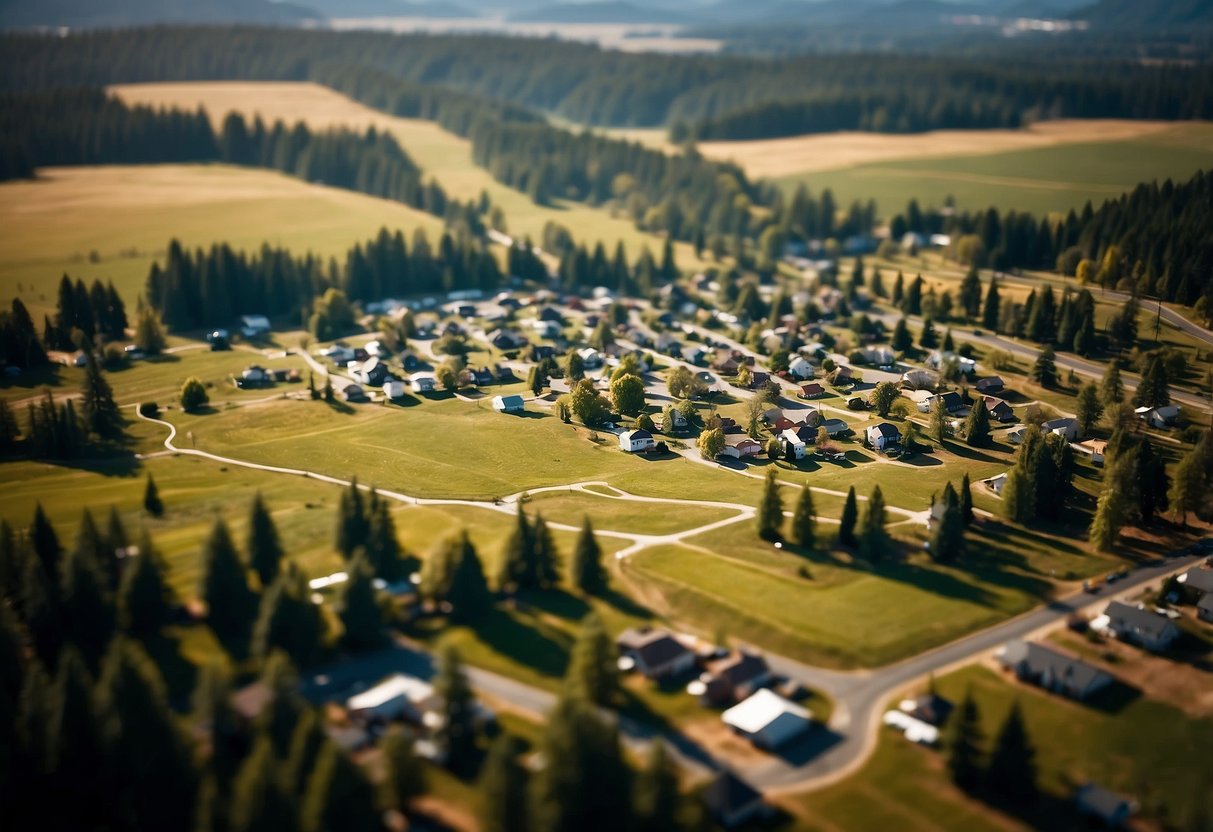 Aerial view of Oregon map with highlighted tiny home communities