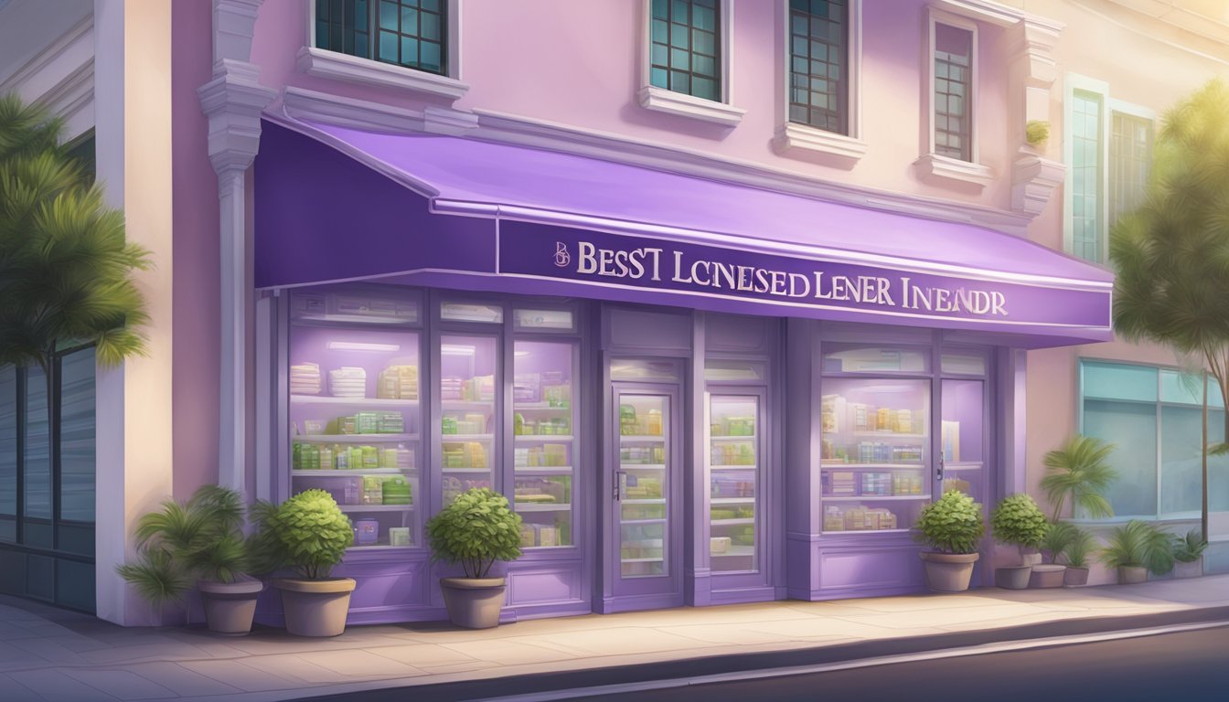A storefront sign reads "Best Licensed Money Lender in Lavender Singapore" with a reputable reputation, showcasing trust and reliability