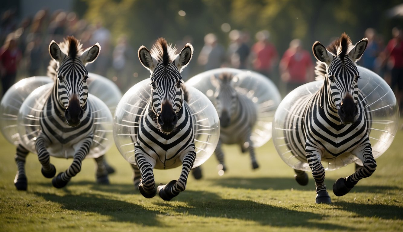 Zealous zebras zigzagging in a zany game of zorb soccer