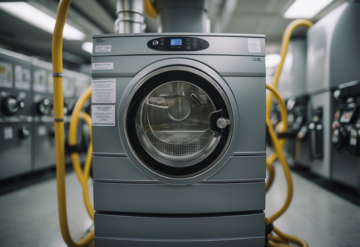 A gas dryer connected to a correctly sized gas line, with clear labeling indicating the appropriate size for the gas line