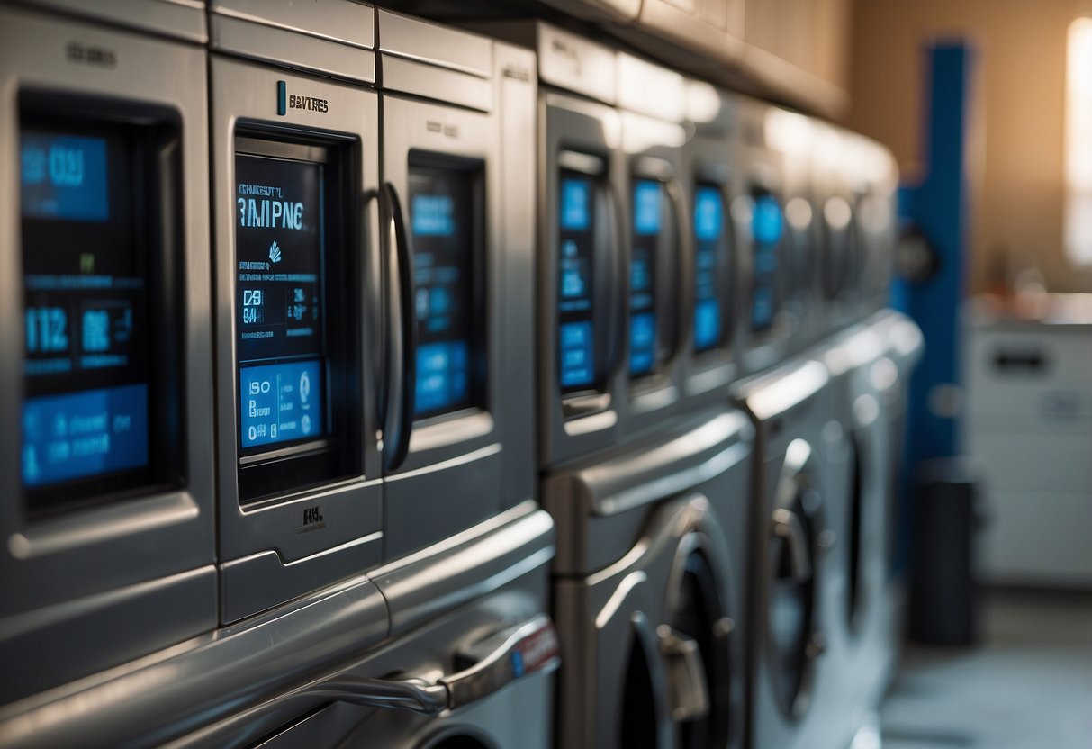 A gas line connects to a dryer, labeled with "Frequently Asked Questions: what size gas line for dryer." The line runs along the wall, leading to the back of the appliance