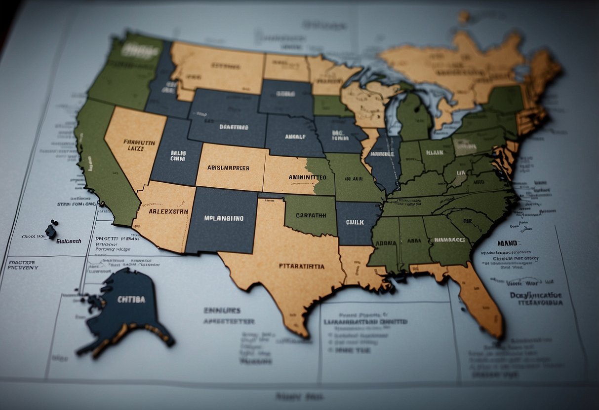 A map of the United States with highlighted states and air admittance valves symbol